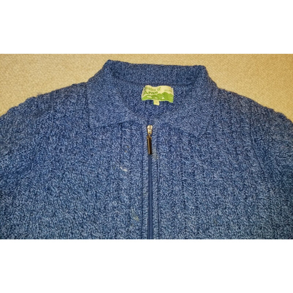 Womens Sweater-SHADES OF ARAN-IRELAND-blue cableknit merino wool zip cardigan-S - Picture 2 of 4